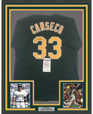 FRAMED Signed JOSE CANSECO 35x39 Oakland Dark Green Jersey JSA COA