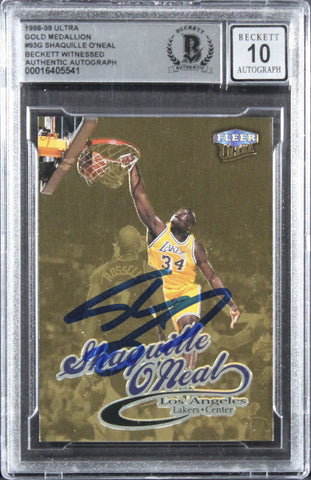 Lakers Shaquille O'Neal Signed 1998 Ultra GM #93G Card Auto 10! BAS Slabbed