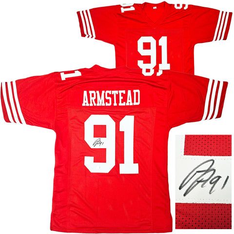 SAN FRANCISCO 49ERS ARIK ARMSTEAD AUTOGRAPHED RED JERSEY BECKETT WITNESS 218744