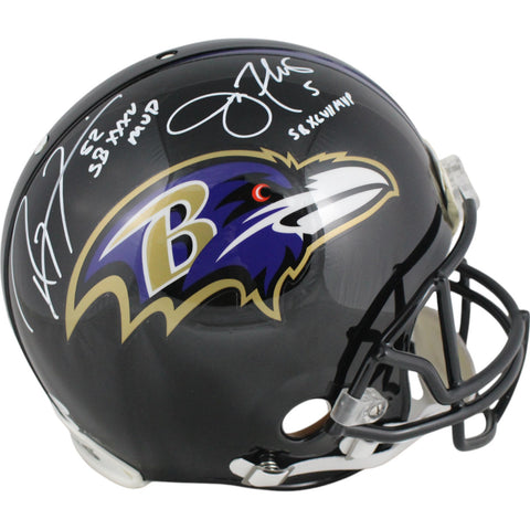 Ray Lewis Joe Flacco Signed Baltimore Ravens Pro VSR4 Helmet MVP JSA 49686