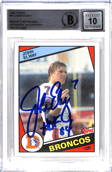 John Elway Signed 1984 Topps #63 Trading Card HOF Beckett 38770