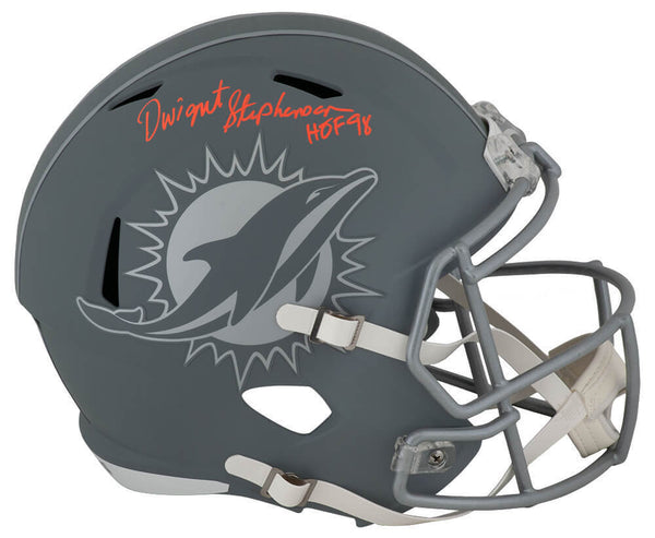 Dwight Stephenson Signed Dolphins SLATE Riddell F/S Rep Helmet w/HOF - (SS COA)