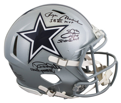 Cowboys SB MVPs (3) Smith, Staubach & White Signed F/S Speed Proline Helmet BAS