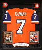 John Elway Autographed Double-Inscribed Deluxe Framed Broncos Jersey BAS COA