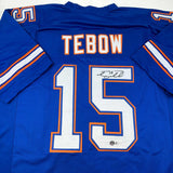 Autographed/Signed Tim Tebow Florida Blue College Jersey Beckett BAS COA