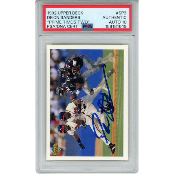 Deion Sanders Autographed/Signed Atlanta Falcons/Braves Trading Card PSA 55184