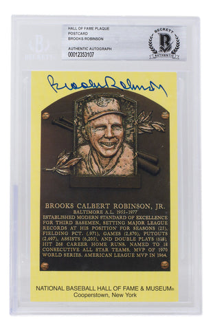Brooks Robinson Signed Slabbed Orioles Hall of Fame Plaque Postcard BAS 107