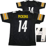 PITTSBURGH STEELERS GEORGE PICKENS AUTOGRAPHED BLACK JERSEY BECKETT QR 243092