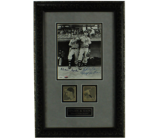 Warren Spahn & Johnny Sain Signed Framed Atlanta Braves 8x10 Photo- Bowman Cards