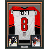 Framed Autographed/Signed Mark Recchi 33x42 Philadelphia White Jersey JSA COA