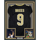 Framed Autographed/Signed Drew Brees 35x39 New Orleans Black Jersey BAS COA