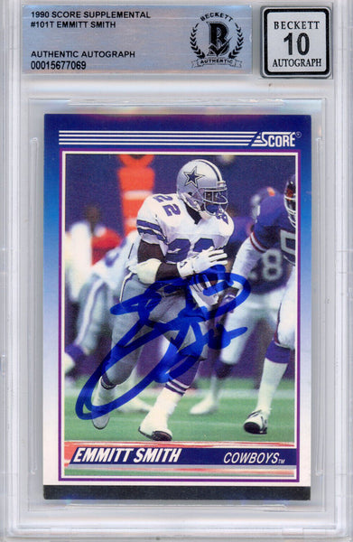 Emmitt Smith Signed 1990 Score Supplemental #101 (Grade 10) Slabbed BAS 39937