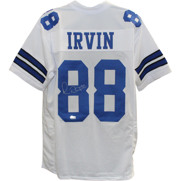 Michael Irvin Autographed/Signed Pro Style White XL Jersey Beckett Witness 51784