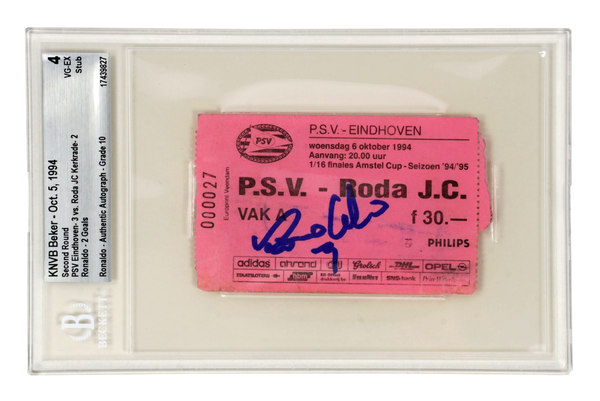 Ronaldo Nazario Signed 1994 PSV Rookie Season 2 Goals Match Ticket - BGS 4