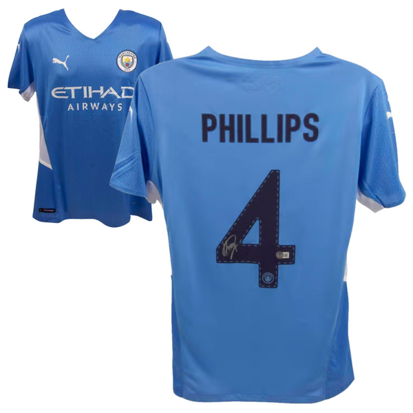 Kalvin Phillips Signed Manchester City Home Soccer Jersey #4 with Beckett COA