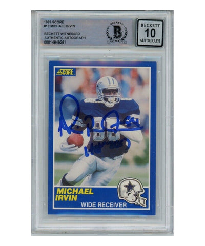 Michael Irvin Autographed/Signed 1989 Score #18 HOF Card Beckett 39415