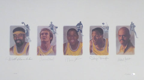 LAKERS LEGENDS AUTOGRAPHED LITHOGRAPH 5 SIGS CHAMBERLAIN /1992 BECKETT 195250