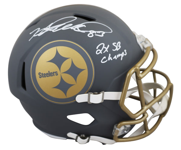 Steelers Heath Miller "2x SB Champs" Signed Slate F/S Speed Rep Helmet BAS Wit