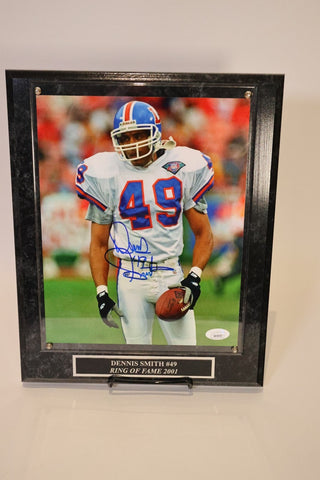 Dennis Smith Autographed Denver Broncos 8x10 Photo White Jersey with Plaque JSA