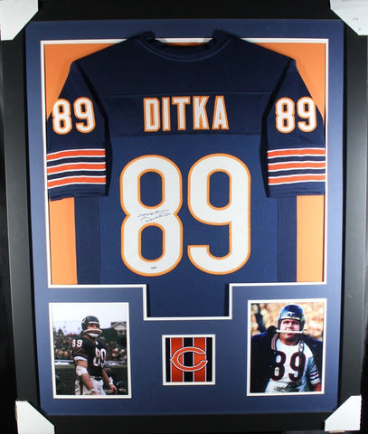 MIKE DITKA (Bears navy TOWER) Signed Autographed Framed Jersey PSA