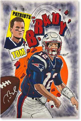Tom Brady Patriots Signed 24" x 36" Original Canvas Art-by Brian Kong-LE #1 of 1
