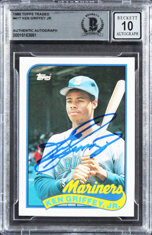 Mariners Ken Griffey Jr. Signed 1989 Topps Traded #41T RC Card Auto 10! BAS Slab