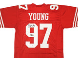 49ERS BRYANT YOUNG AUTOGRAPHED SIGNED RED JERSEY "HOF 22" BECKETT WITNESS 218751