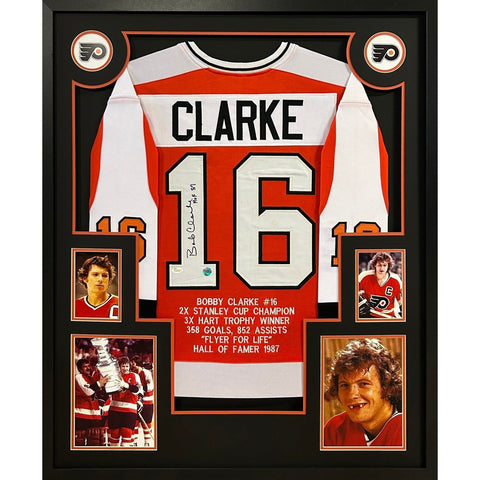 Bobby Clarke Autographed Signed Framed Stat Flyers Jersey JSA