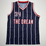 Autographed/Signed Hakeem Olajuwon Houston Blue Basketball Jersey JSA COA