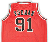 CHICAGO BULLS DENNIS RODMAN AUTOGRAPHED SIGNED RED JERSEY JSA STOCK #215733