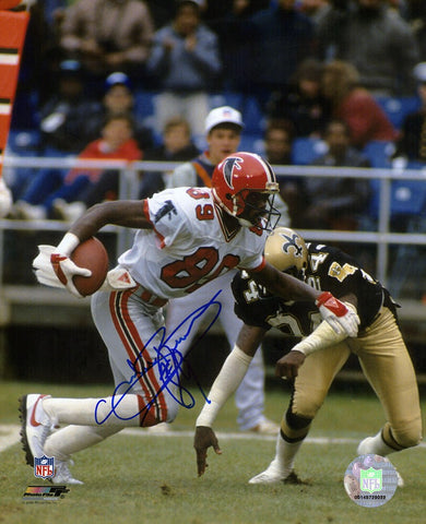 Charlie Brown Signed Falcons White Jersey Action 8x10 Photo - (SCHWARTZ COA)
