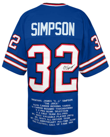 O.J. Simpson Signed Blue T/B Embroidered Stat Custom Football Jersey - (JSA COA)