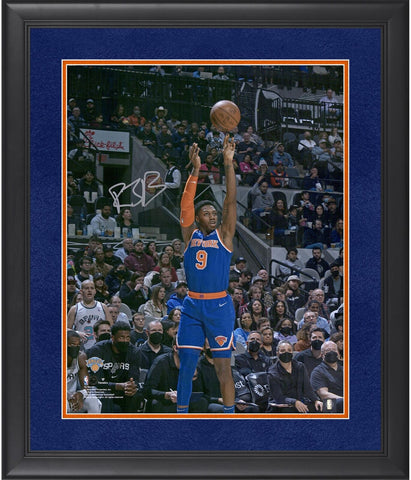 RJ Barrett New York Knicks Framed Signed 16" x 20" Blue Shooting Photo