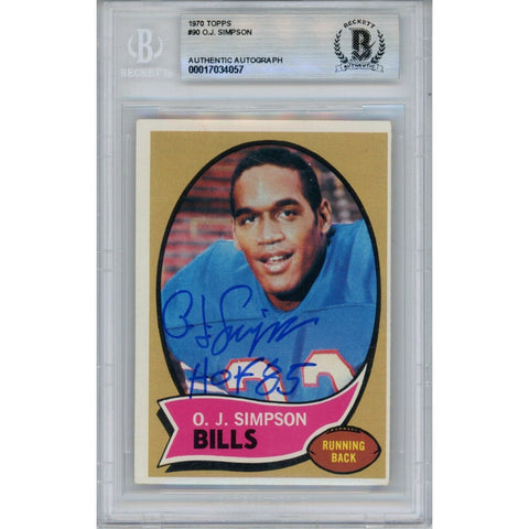 OJ Simpson Autographed 1970 Topps #90 HOF Trading Card Beckett 46498