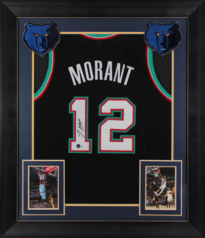 Ja Morant Authentic Signed Black Throwback Pro Style Framed Jersey BAS