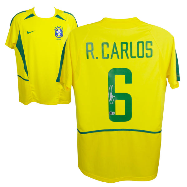 Roberto Carlos Signed Brazil Soccer Jersey #6 with Beckett Witness