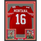 Framed Facsimile Autographed Joe Montana 33x42 49ers Red Reprint Laser Jersey