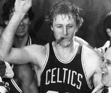 Larry Bird Signed Boston Celtics 35x43 Framed Green Jersey (Becket) 3xNBA Champ