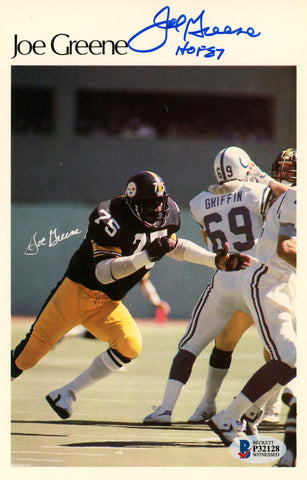 Joe Greene Signed Pittsburgh Steelers Mini Poster 44/50 HOF Beckett 46190
