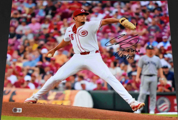 CHASE BURNS AUTOGRAPHED CINCINNATI REDS 16x20 PHOTO W/ MLB DEBUT 6/24/25