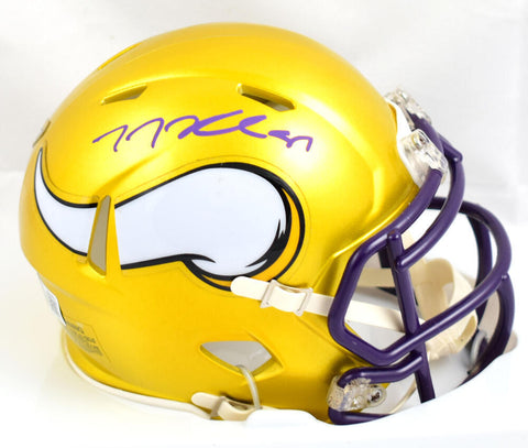 TJ Hockenson Signed Vikings Flash Speed Mini Helmet- Beckett W Hologram *Purple