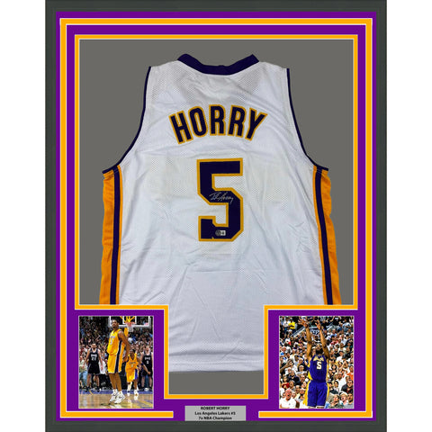 Framed Autographed/Signed Robert Horry 33x42 Los Angeles LA White Jersey BAS COA