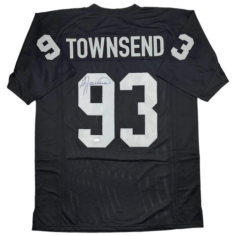Autographed/Signed Greg Townsend Oakland Black Football Jersey JSA COA