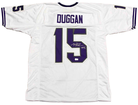 MAX DUGGAN SIGNED AUTOGRAPHED TCU HORNED FROGS #15 WHITE JERSEY BECKETT