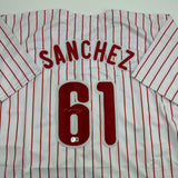 Autographed/Signed Cristopher Sanchez Philadelphia Pinstripe Jersey Beckett COA