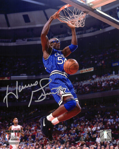 Horace Grant Signed Orlando Magic Blue Jersey Dunk 8x10 Photo - (SCHWARTZ COA)