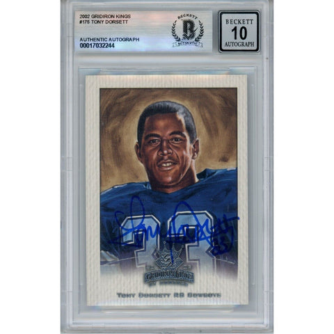 Tony Dorsett Autographed 2002 Gridiron Kings #175 10 Grade Card Beckett 46502