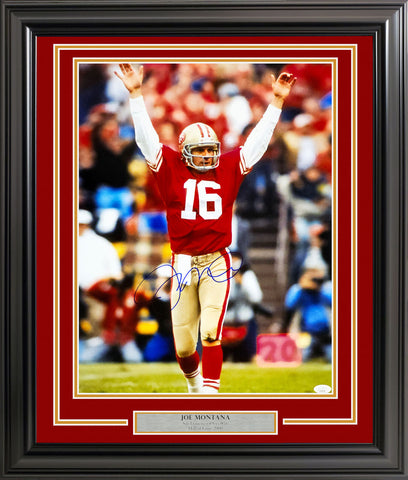 JOE MONTANA AUTOGRAPHED FRAMED 16X20 PHOTO SAN FRANCISCO 49ERS JSA STOCK #223769
