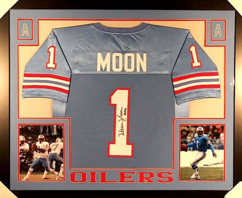 Warren Moon Signed Houston Oilers 35"x43" Framed Jersey (JSA COA) 9xPro Bowl Q.B