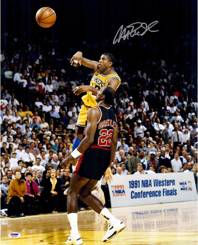 Magic Johnson LA Lakers Signed 16' x 20' v Clyde Drexler Photo - Fanatics